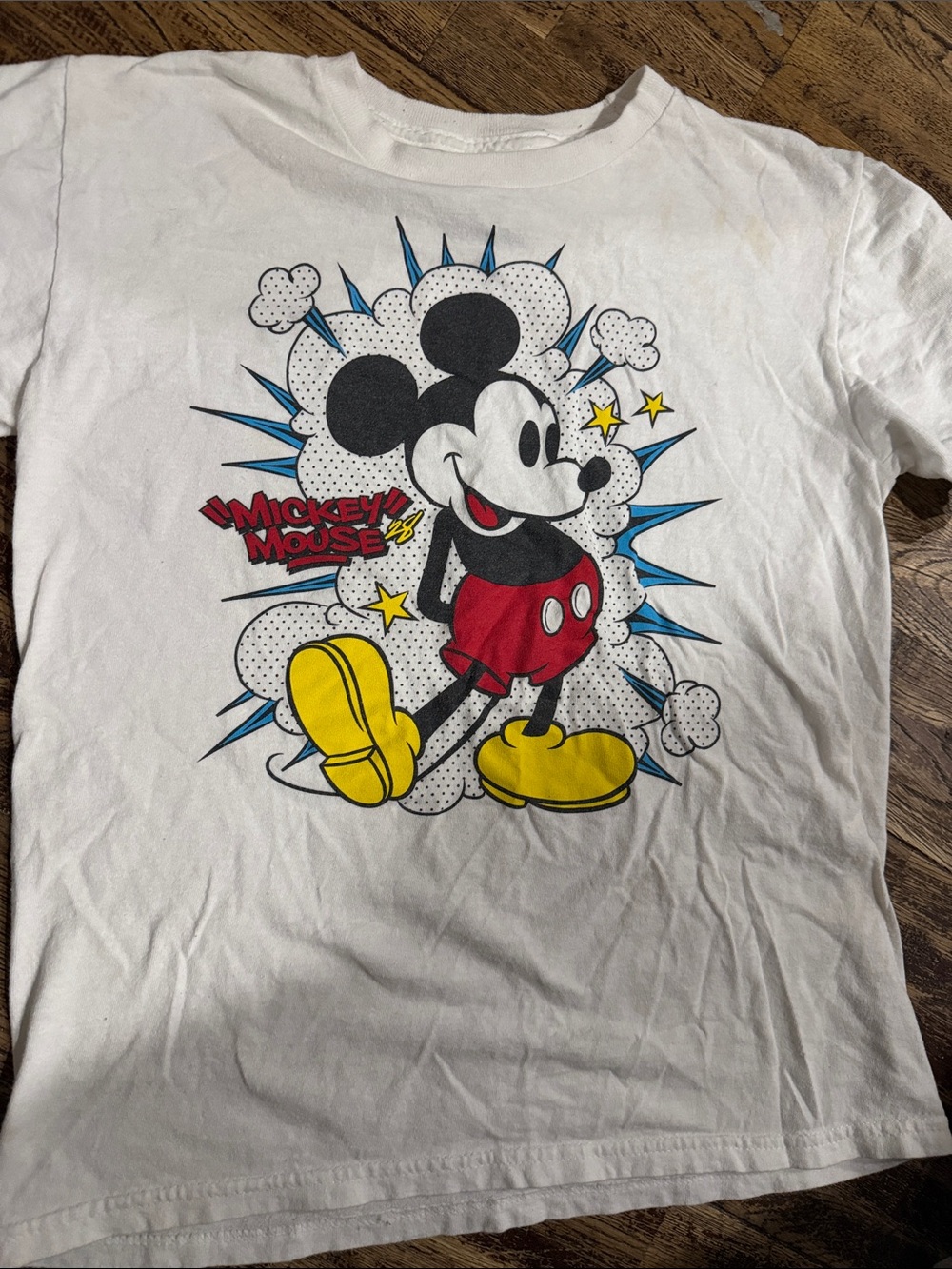 Disney Mickey Mouse Logo Tee - White with Gray Print Boy’s size M